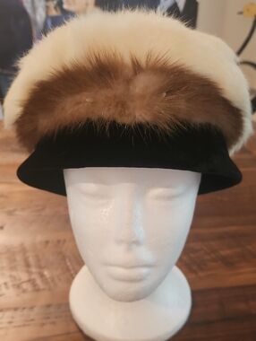 Rare NoVintage 60s Cherry + Webb Black Velvet  Hat With Rabbit And Fox  Fur Trim